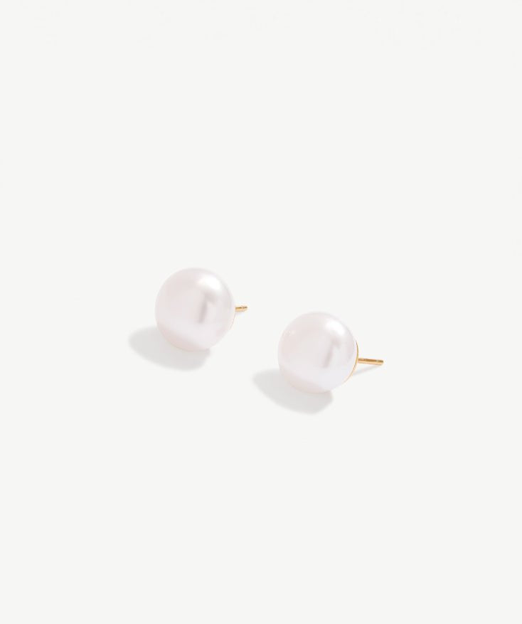 18K Gold Plated Sterling Silver Round White Freshwater Cultured Pearl Stud Earrings for Women | MaiaMina