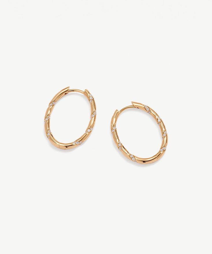 Oval Hoop Earrings with Spiral Ridges, 18K Gold Plated Sterling Silver Twisted Hoop Earrings | MaiaMina