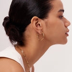 Gold Bamboo Hoop Earrings, 18K Gold Plated Vermeil on Sterling Silver Medium Open Hoops for Women | MaiaMina