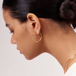 Gold Bamboo Hoop Earrings, 18K Gold Plated Vermeil on Sterling Silver Medium Open Hoops for Women | MaiaMina