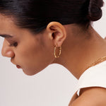 Gold Bamboo Hoop Earrings, 18K Gold Plated Vermeil on Sterling Silver Medium Open Hoops for Women | MaiaMina