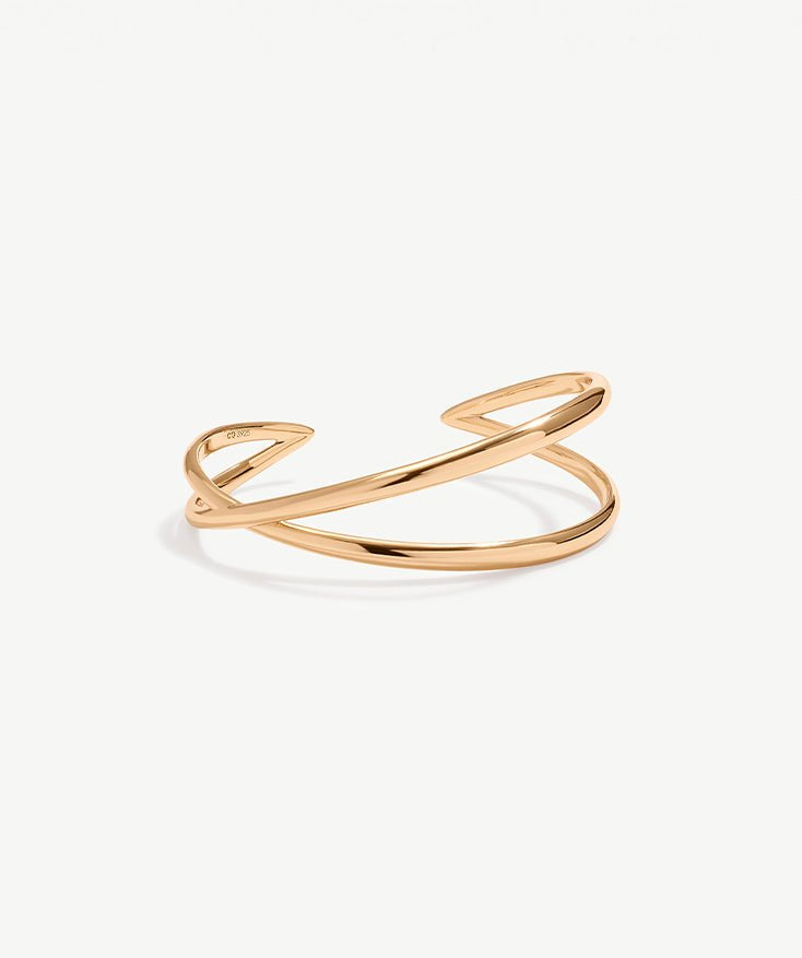 Hollow Retro Open Cuff Bracelet for Women, 18K Gold Plated Sterling Silver Cross Entwine Bangle Bracelet | MaiaMina