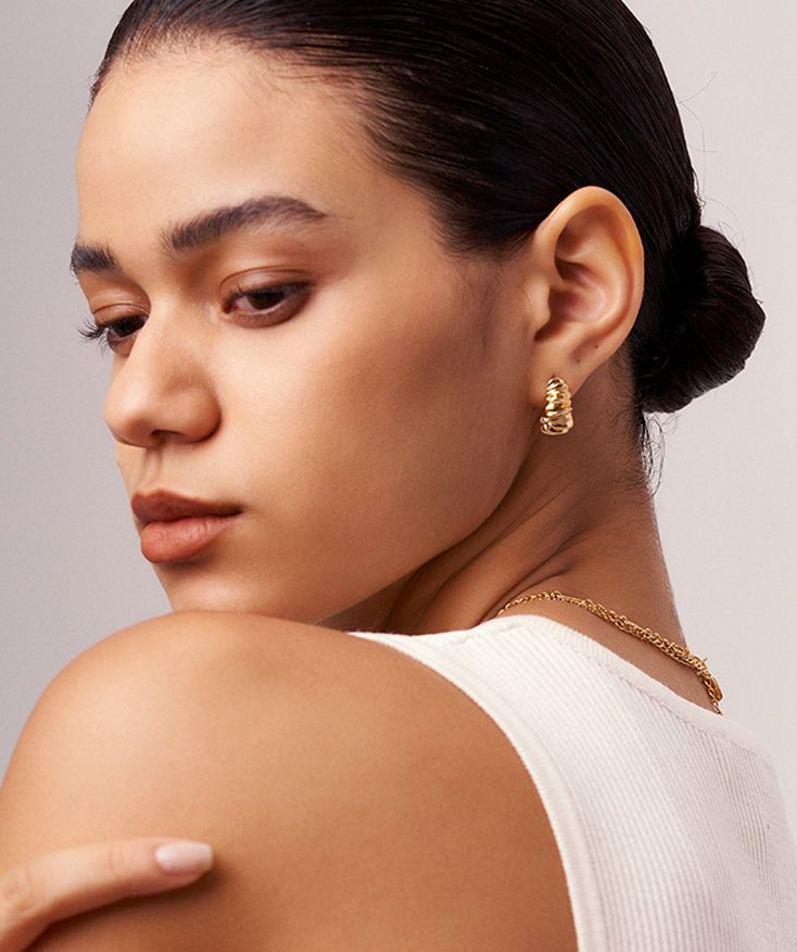 Chunky Gold Open Hoop Earrings, Twisted Irregular Wide Textured Thick Huggie Earrings with 18K Gold Plated Vermeil on Sterling Silver | MaiaMina