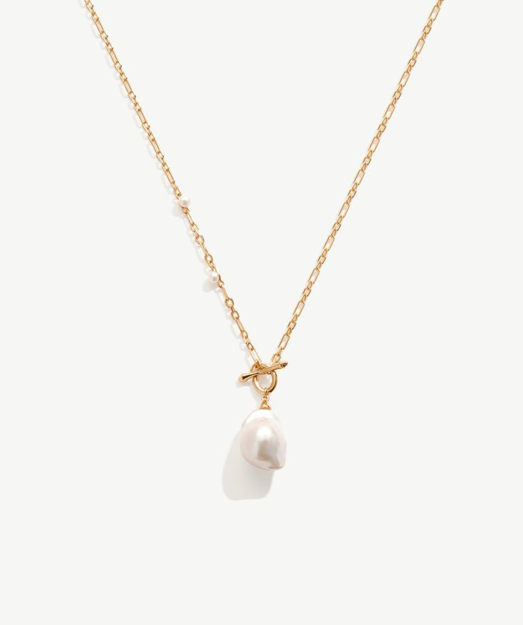 Natural Baroque Pears Pendant Necklace, 18K Gold Long Paperclip Link Chain Chain Necklace with Pearl Charm | MaiaMina