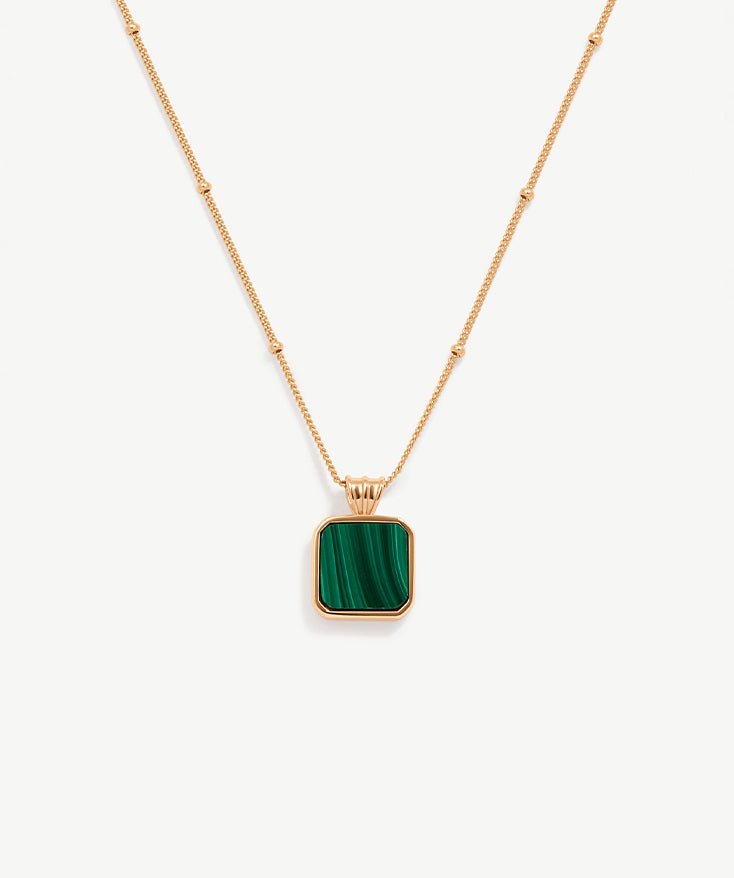 Tiny Dot Square Malachite Pendant Necklace, Dainty 18K Gold Plated Sterling Silver Round Dot Circle Necklace | MaiaMina