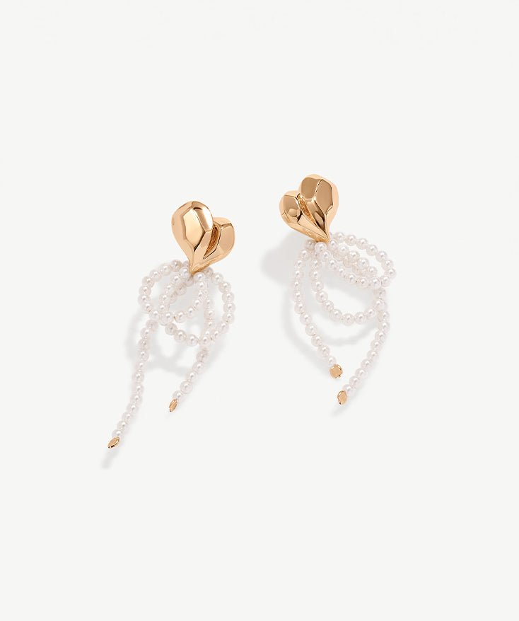 Gold Heart Dangle Drop Earrings for Women, Love Pearls Studs Earrings with 18K Gold Plated Vermeil | MaiaMina