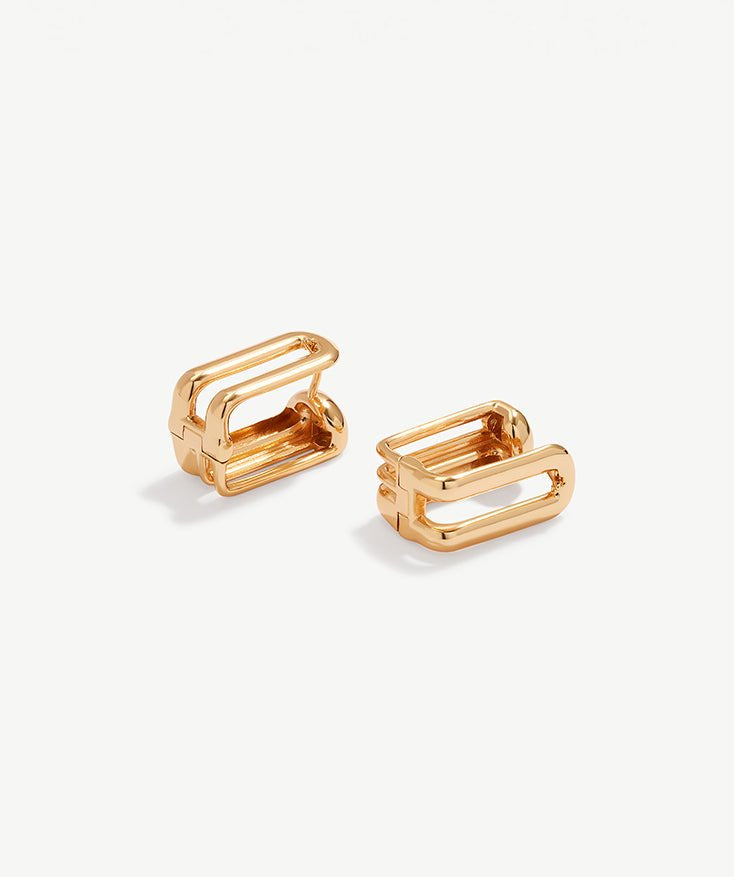 Square Hoop Earrings with 18K Gold Plated, Small Dainty Geometric Rectangle Minimalist Huggies Earrings for Women | MaiaMina