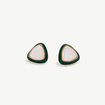 Gold-Tone Green Enamel Triangle Stud with Mother of Pearl Stone Accent Earrings - 18K Gold Vermeil | MaiaMina 