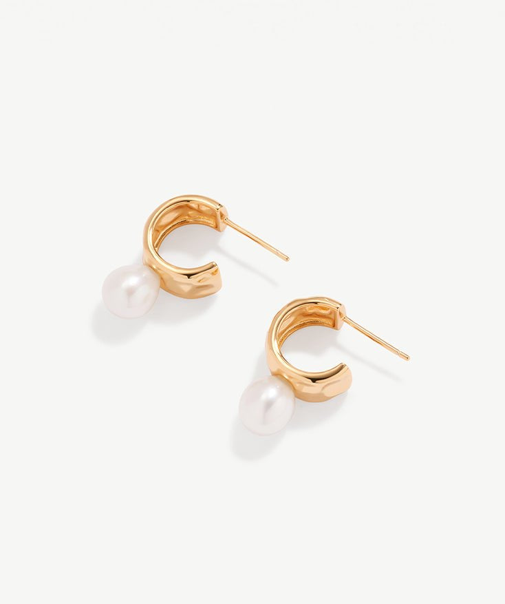 Molten Pearl Huggie Earrings, Small Thick Gold Hoop Earrings with 18K Gold Vermeil | MaiaMina