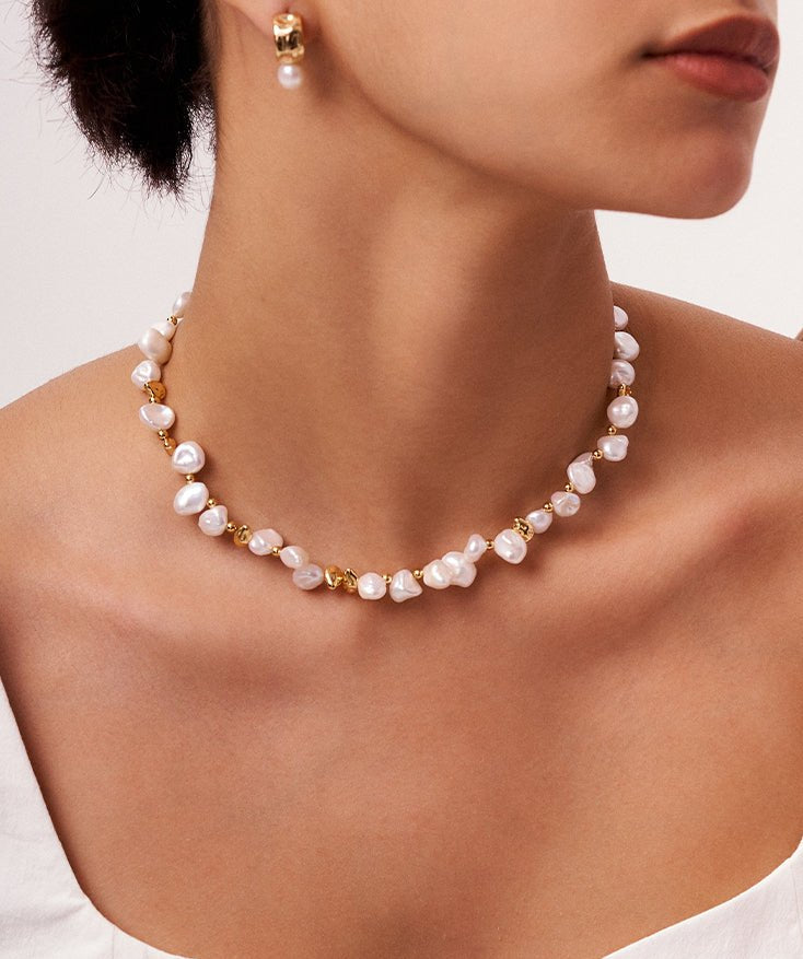 Vintage Baroque Pearl Bead Choker Necklace, Dainty  Pearl Necklace with 18K Gold Plated Vermeil on Sterling Silver | MaiaMina