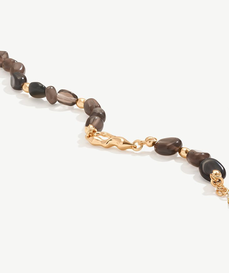 Natural Crystal Gemstone Bracelet, Earthy Rock Beaded Stones Bracelet with 18K Gold on Sterling Silver | MaiaMina